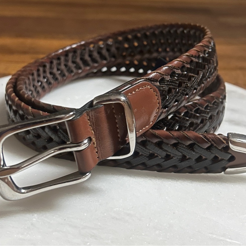 Roundtree & Yorke Men's Brown/Black ~Size 36 Braided/Weave Leather Leather Belt
